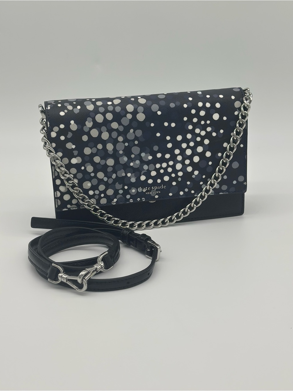 kate spade Black & Silver Polka Dot Chain Crossbody